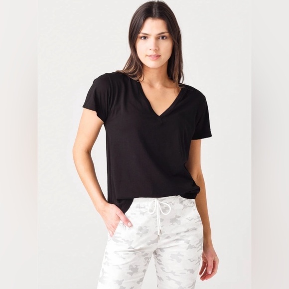 AGOLDE Black V-neck cotton-blend T-shirt - Picture 2 of 9